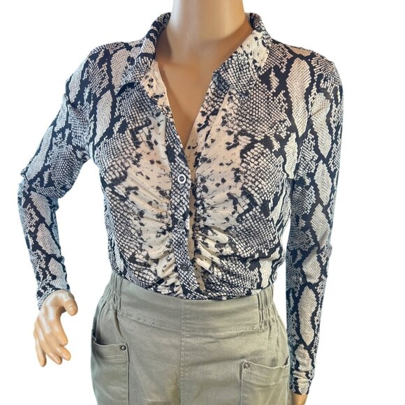 (5 for $25) Jane + Delancey Shirred Snakeskin Print Button Front Blouse - Picture 5 of 5
